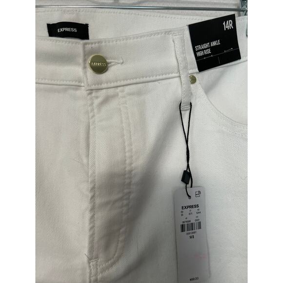 Express Women's White Distressed High Rise Straight Ankle Jeans Size 14 - Picture 4 of 9